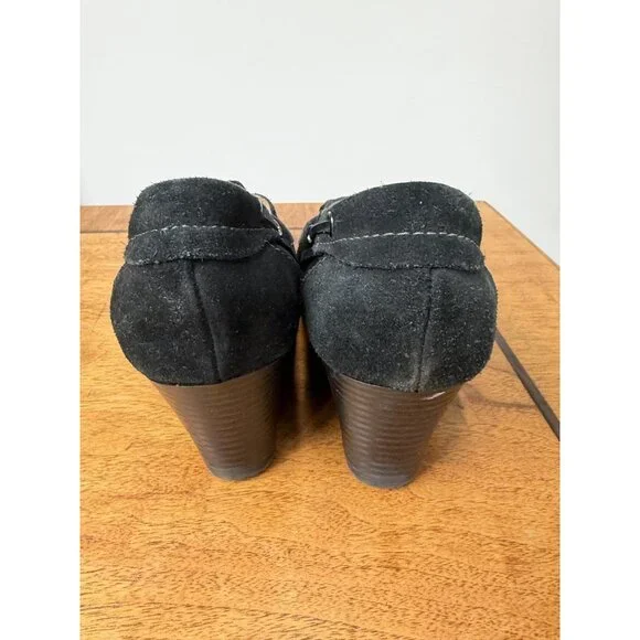 Vtg Y2K Eddie Bauer Women’s 9 Black Suede Wedge Heel Moccasins Loafers - Picture 5 of 7